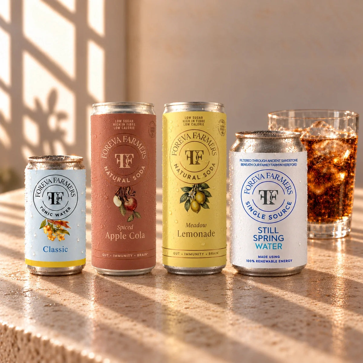 36 cans of tonic, natural sodas and spring water